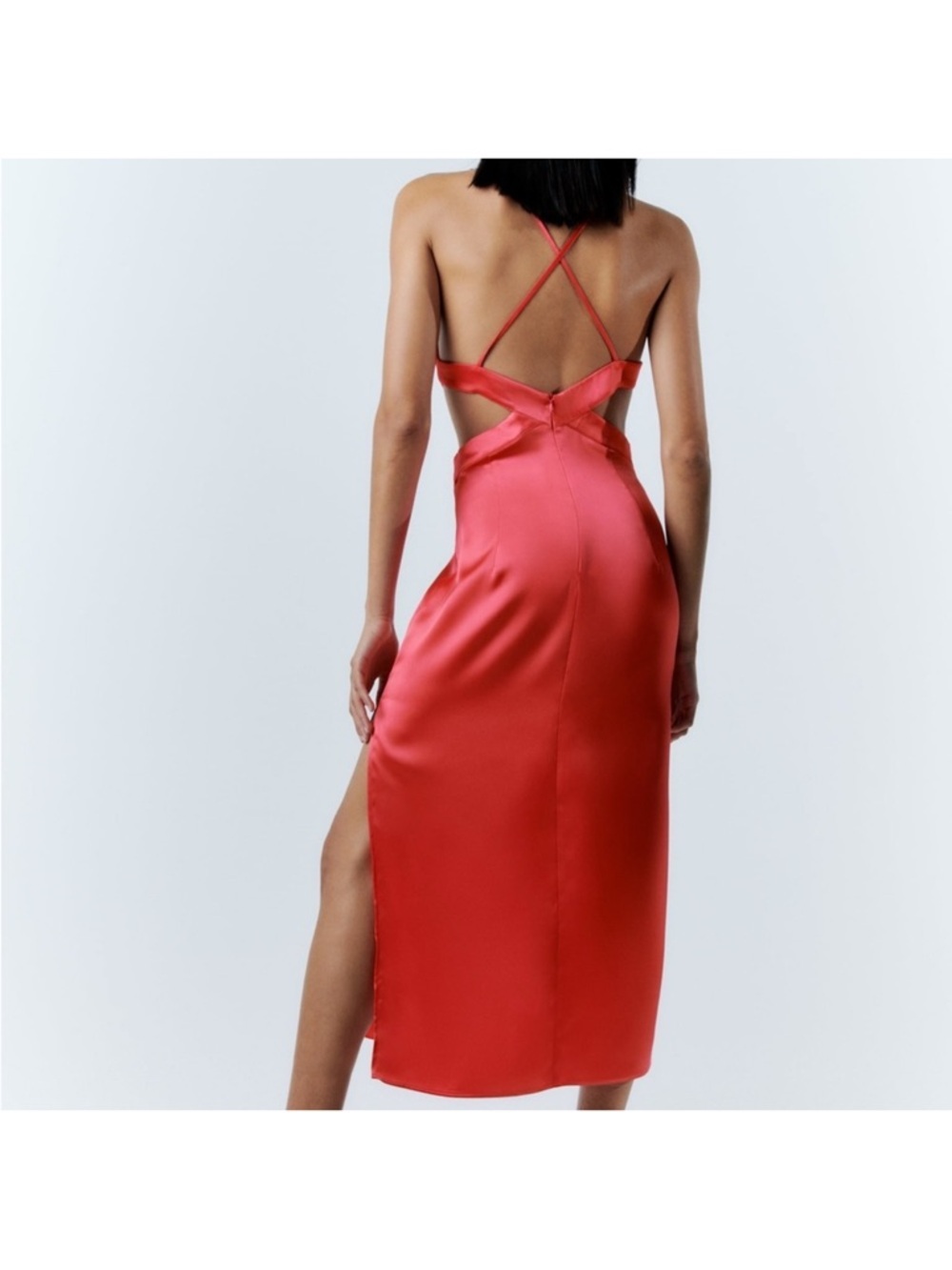 Zara Satin Cut-Out Midi Dress Pink - Picture 16 of 16